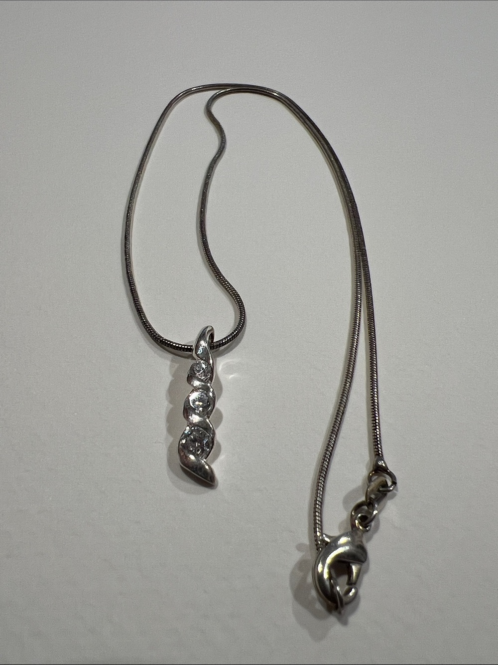 Sterling Silver Pea Pod Pendant Necklace with CZ Clear Stones